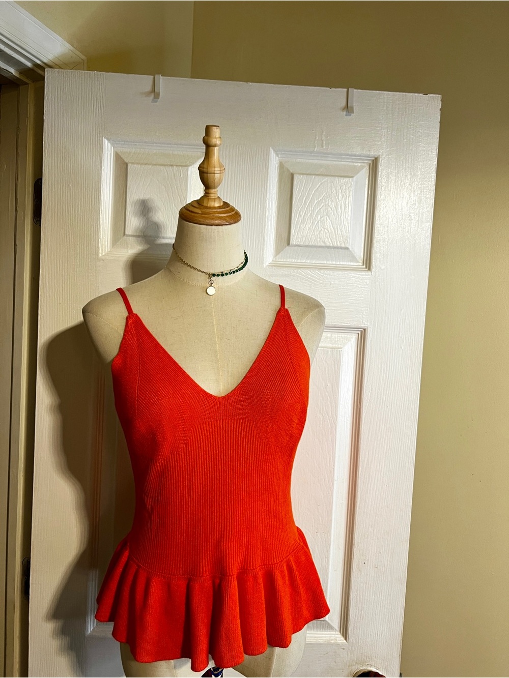Venus Wms Orange‎ Ribbed Knit V Neck Peplum Lace Up Boho Festival Crop Tank M